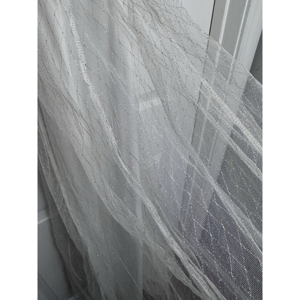 White S Metallic Grid Sparkle Deep V Neck Maxi Gown Fairy Wedding 1920s Art Deco - Picture 13 of 13